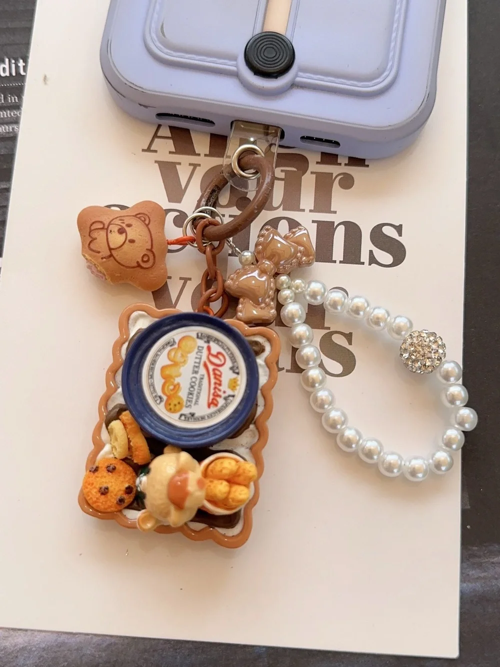 Kawaii Cookie Jar phone charm with Pearl Charm - Picture 3 of 3